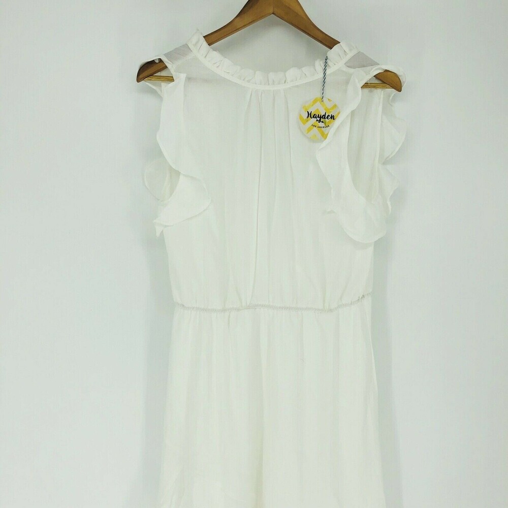 Hayden Los Angeles White Ruffled Polyester Asymmetric Midi Dress Size Medium NWT